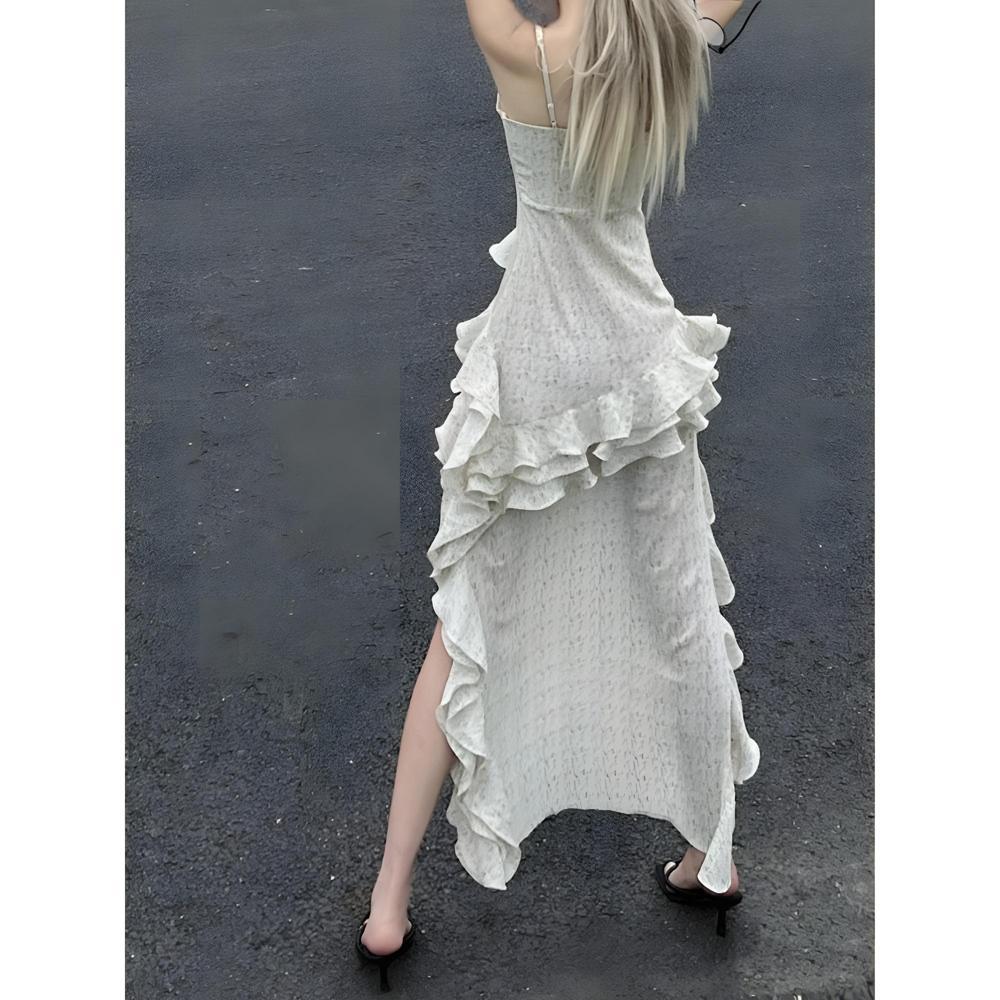 French ruffle edge irregular suspender dress fairy summer temperament high sense seaside vacation beach dress