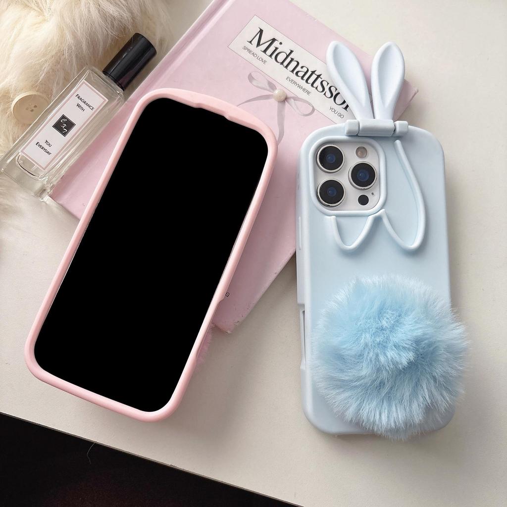Plush Cartoon Cat Ear Phone Case for iPhone 14/13/12/11/Pro/ProMax - Anti-Fall Protection