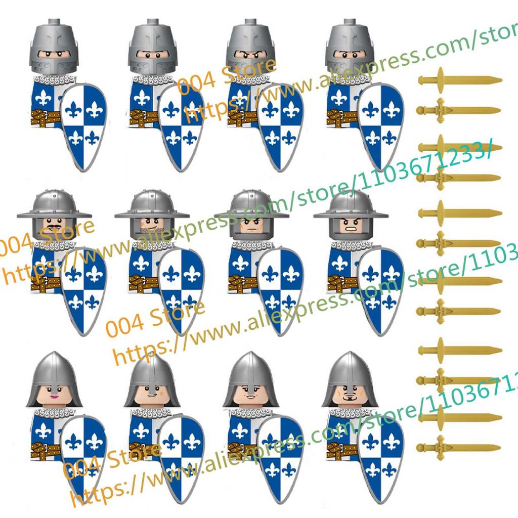 N501U-504U Medieval Castle Knight Building Blocks Figures Four Side UV Printing King Warhorse Weapons Accessories Toys Kid Gifts