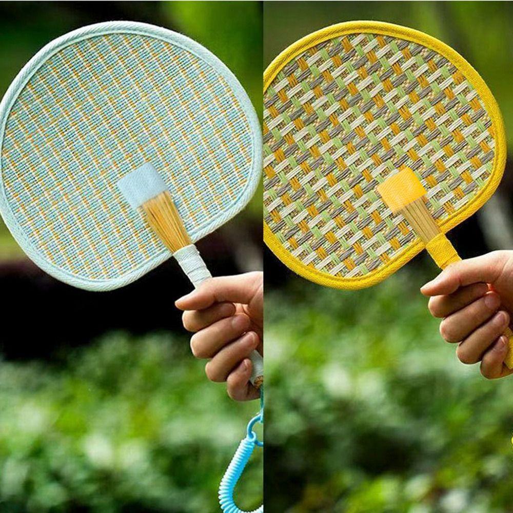 Vibrant Colors Handwoven Fan Handmade Round Hand Cranked Fan with Elastic Lanyard with Adjustable Rope Straw Hand Fan Photo Prop