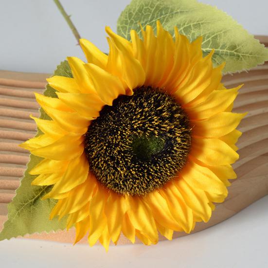 Artificial Sunflower Bouquet Realistic Long Stem Fake Silk Flower with Leaves Faux Floral Arrangement for Vase Wedding Table Home Spring Summer Decor