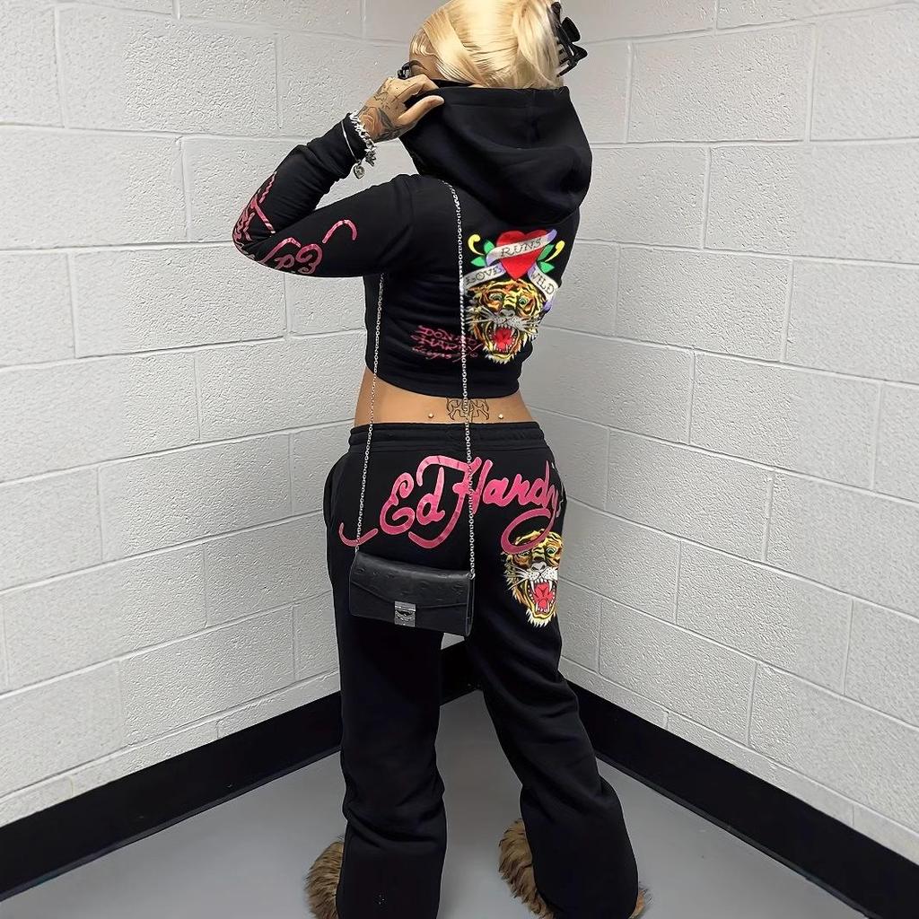 Ευρωπαϊκό & Αμερικανικό Μοντέρνο Σετ Φούτερ με Φερμουάρ και Μοτίβο για Γυναίκες