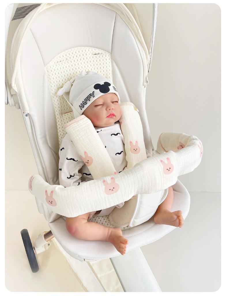 3pcs Set Baby Stroller Armrest Cover Cotton Gauze Shoulder Strap Drool Towel Baby Stroller Handle Cover Stroller Accessories