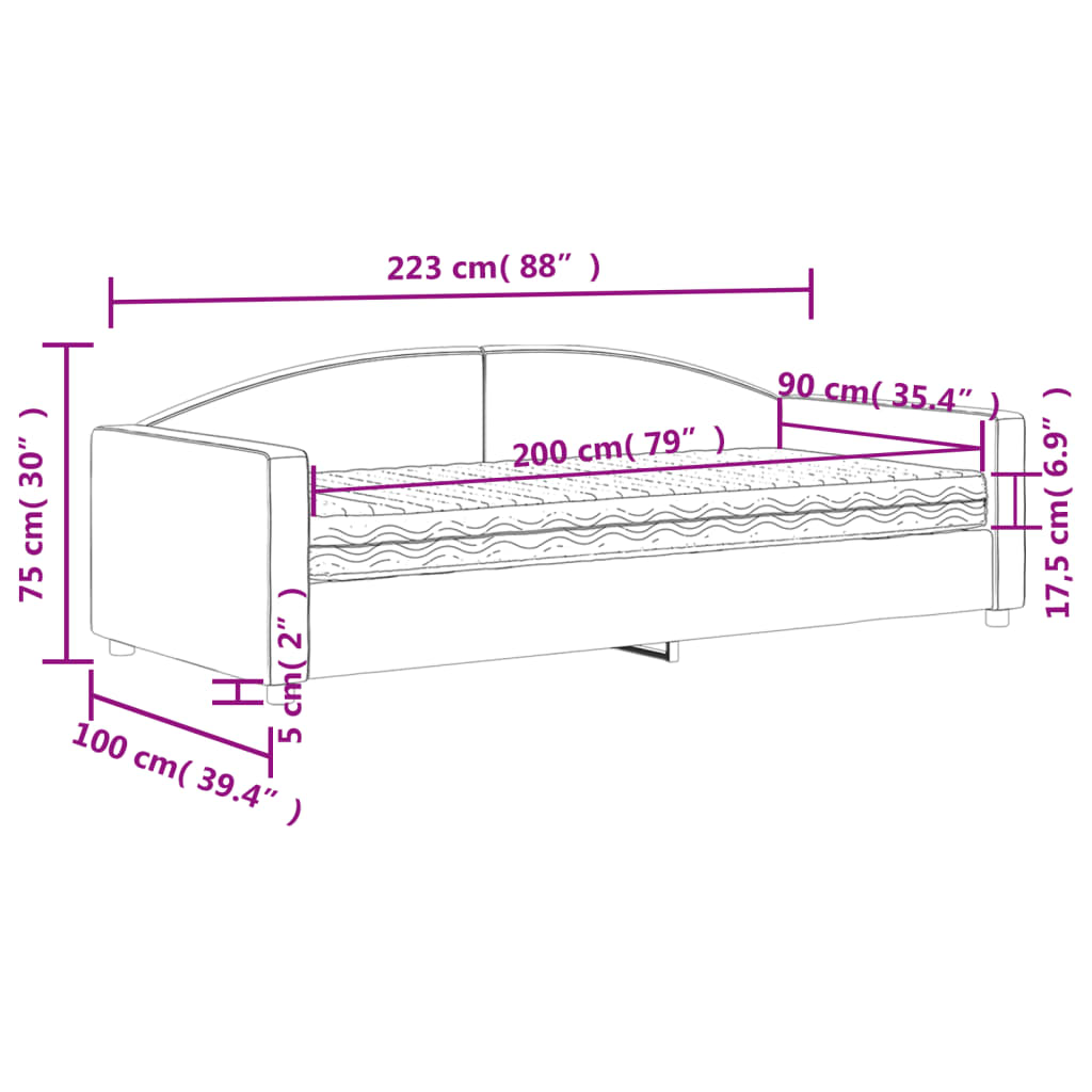 Daybed with Mattress Black 90 x 200 cm Fabric