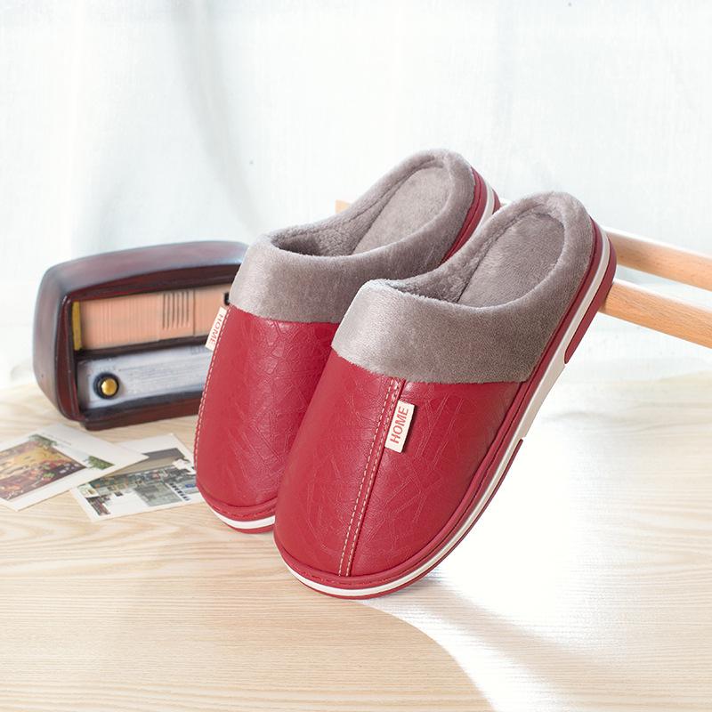 

Couple s Winter Furry Plush Warm Slippers for Home - Women s Cotton & PU Leather Upper, Men s Large Sizes 270 (40-41) for 39-40 кавун червоний колір