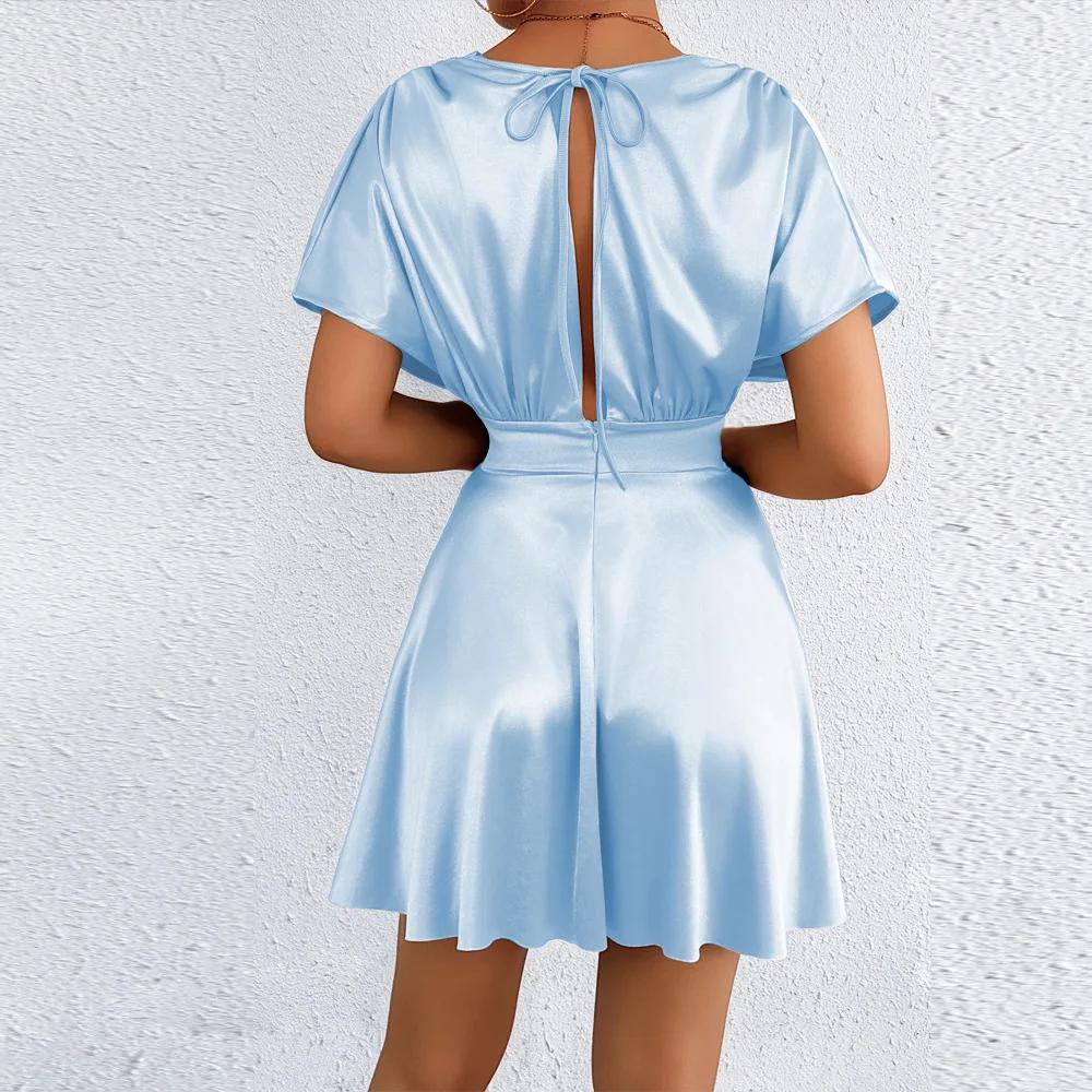 Low Cut V Neck Sexy Fashionable Dress Elegant Waist Cinched Summer New Arrival Women's Clothing Short Sleeveless Dress