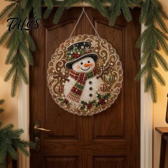 Outdoor Christmas Tree Decor Faux Pearl Art Kit, DIY Rhinestone Gem Painting Craft, Santa Festive Home Items Stocking Elk Pattern Hanging Suncatcher