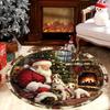 Santa and Puppy Christmas Round Rug, Welcome Doormat for Entrance, Washable Flannel Mat for Living Room, Patio, Festive Decor
