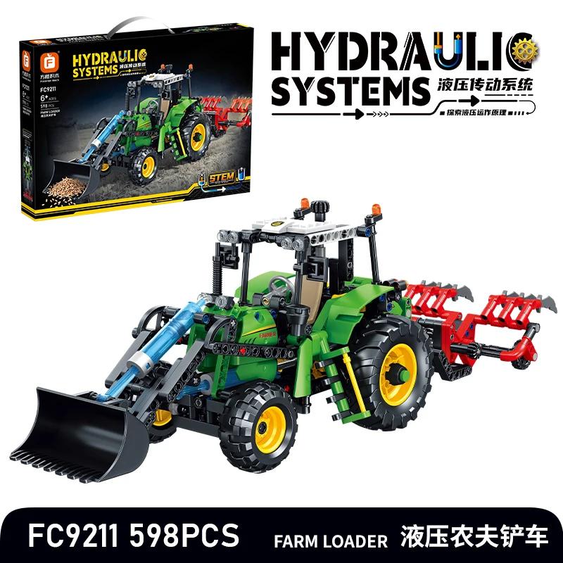 MOC Technology DIY Hydraulic System Farm Loader & Harvester Building Blocks Set - Engineering Model Kit for Vehicle Decor