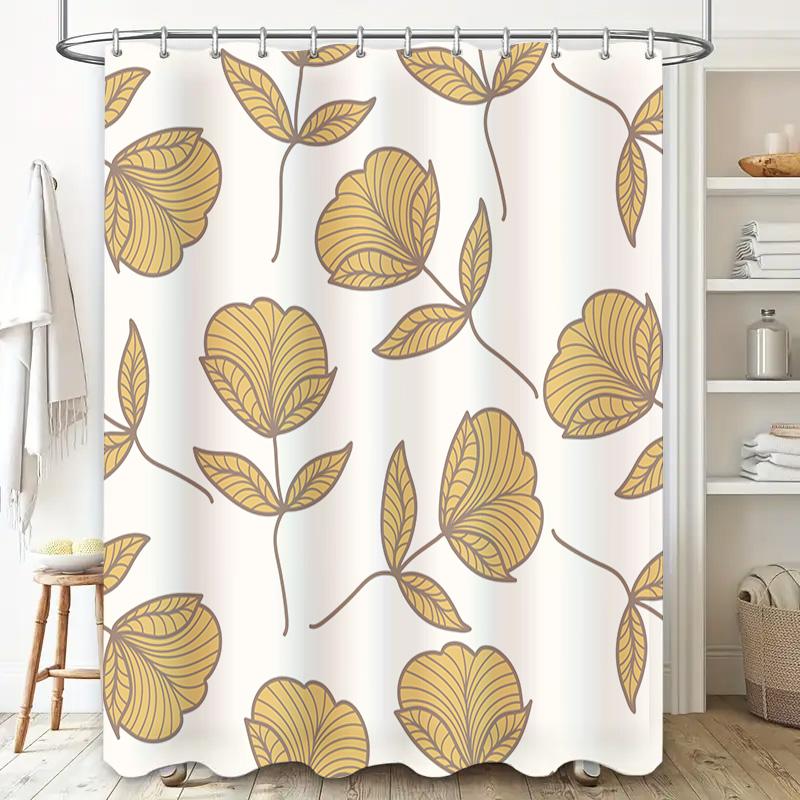 Gold-Leaf Shower Curtain Modern Decor Bathroom Accessories Set For Home Bath Decoration Perfect Gift Ideas
