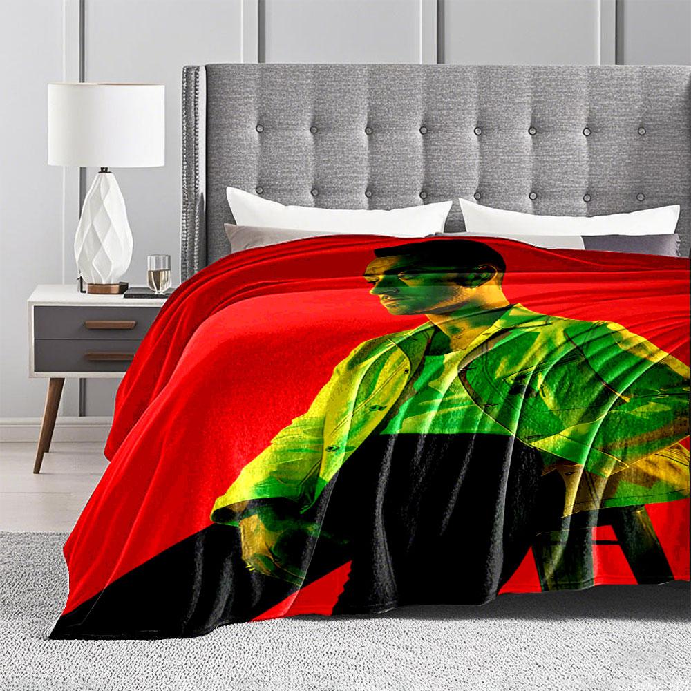 Stylish Man On Red Background for All Seasons Blanket Lunch Break Throw Gift