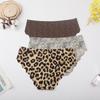 3 Pcs L Leopard Print Seamless Panties Women Ice Silk Low Waist Breathable Comfortable Briefs Women's Triangle Panties Wholesale