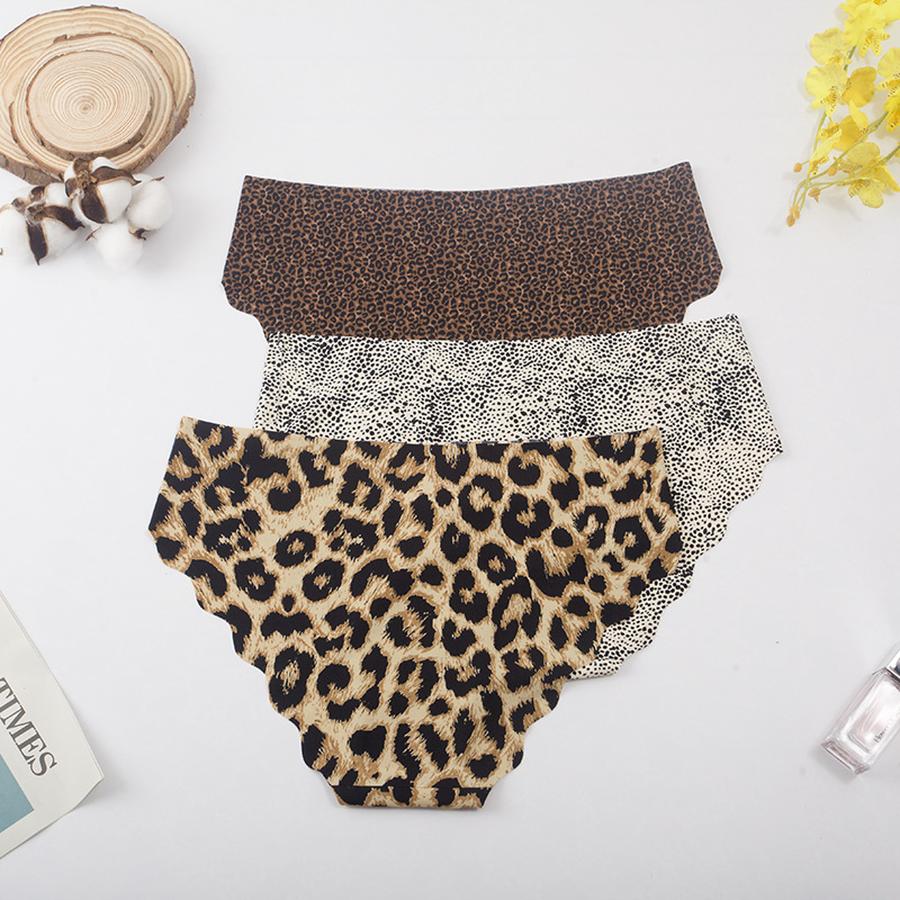 3 Pcs L Leopard Print Seamless Panties Women Ice Silk Low Waist Breathable Comfortable Briefs Women's Triangle Panties Wholesale