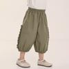 Girls Kids Thin Cropped Lace Trim Casual Anti Mosquito Summer Pants