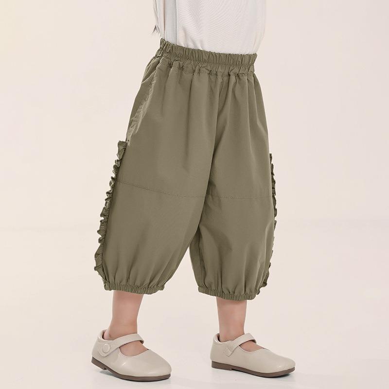 Girls Kids Thin Cropped Lace Trim Casual Anti Mosquito Summer Pants