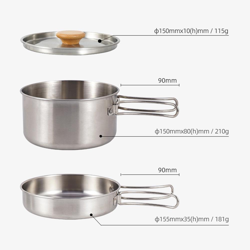 Camping Pan Portable Outdoor Pot Cooking Pan Stainless Steel Foldable Handle with Storage Bag Outdoor Hiking Cookware Kit