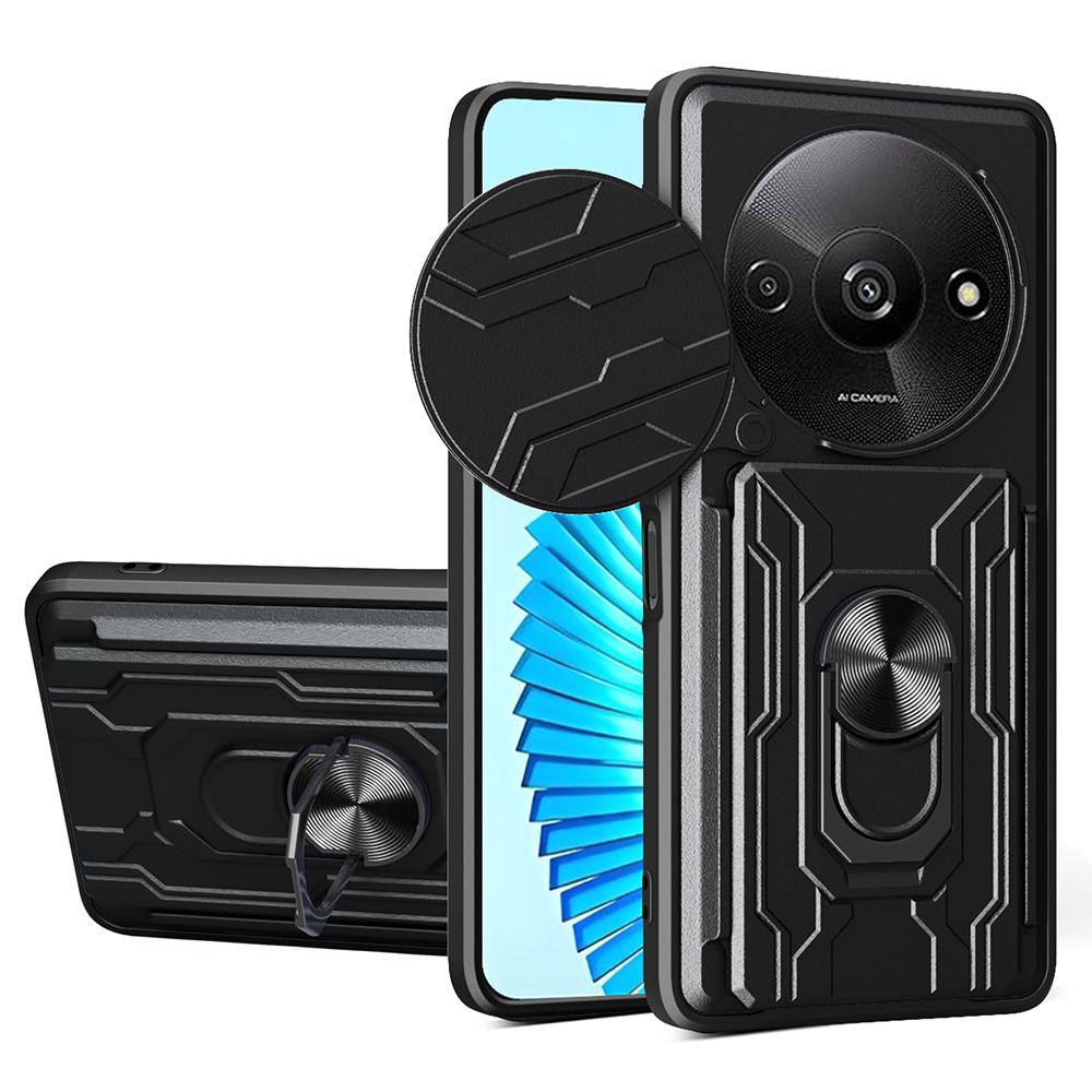 

Для Xiaomi Redmi A3 4G Чехол ПК+ТПУ Подставка Задняя крышка телефона со шторкой для камеры Black