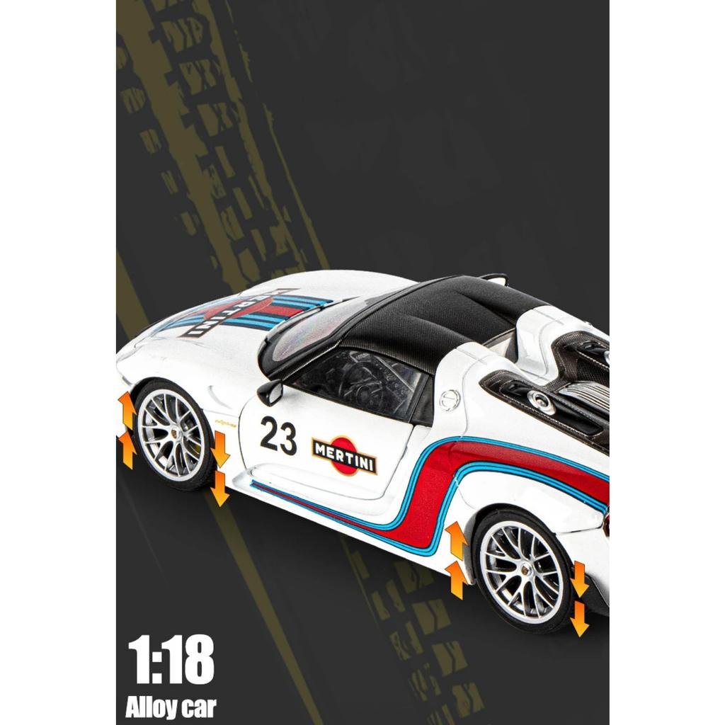 Porsche 918 Spyder Martini Sportwagen-Modell im Maßstab 1:18 aus Metallguss, mit Sound und Lichteffekten – ein tolles Geschenk für Kinder!