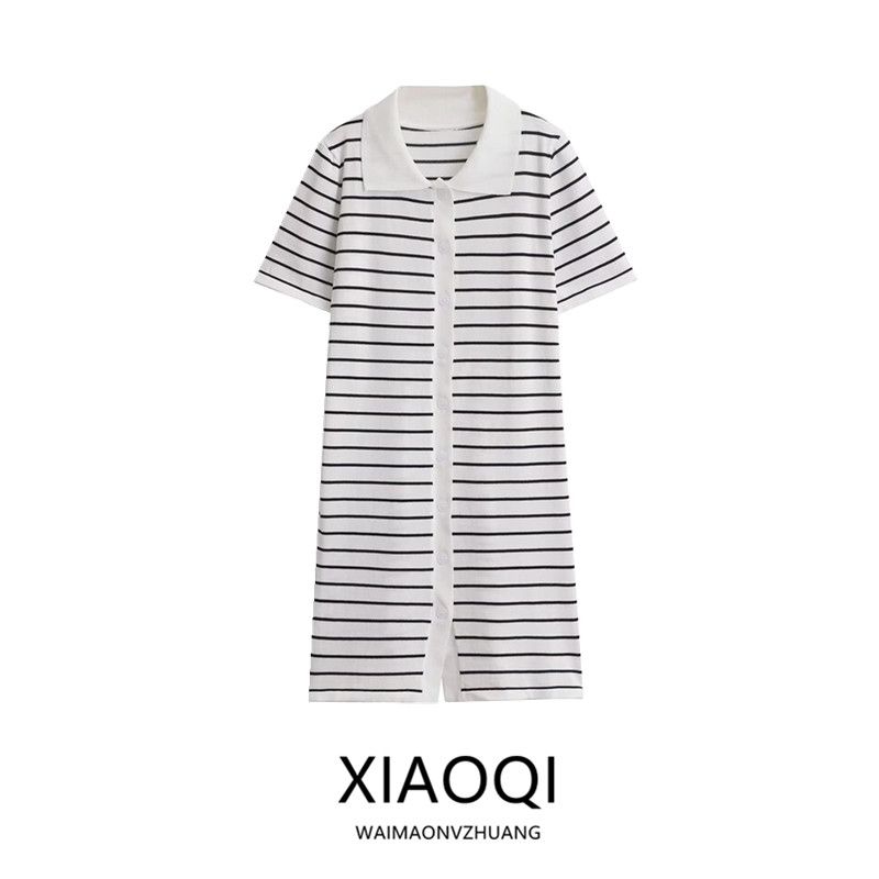 Fashion Style 2024 Summer New Arrival Women's Clothing Silm All-Matching Striped Polo Shirt Dress Short Skirt 0858156