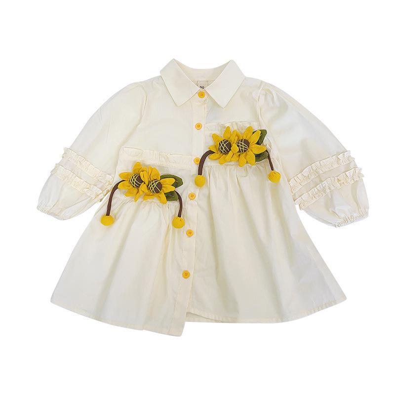 2025 Spring/Summer Baby Girls' Sunflower Shirt Dress - Style 77372