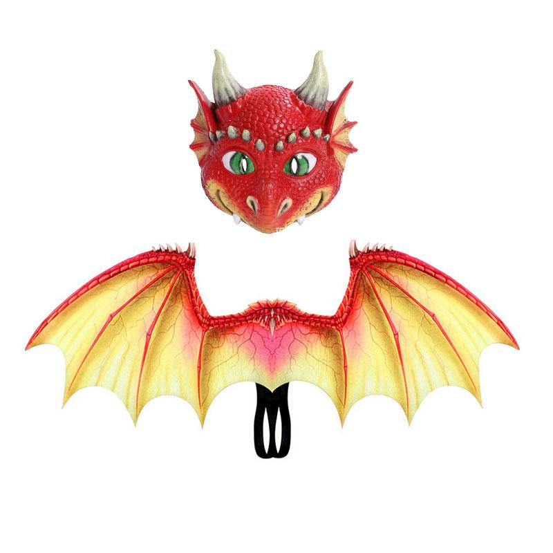 Dragon Wings Boy And Girl Kids Halloween Decoration Carnival Party Animal Costume Dragon Cosplay Masquerade Face Mask And Wings