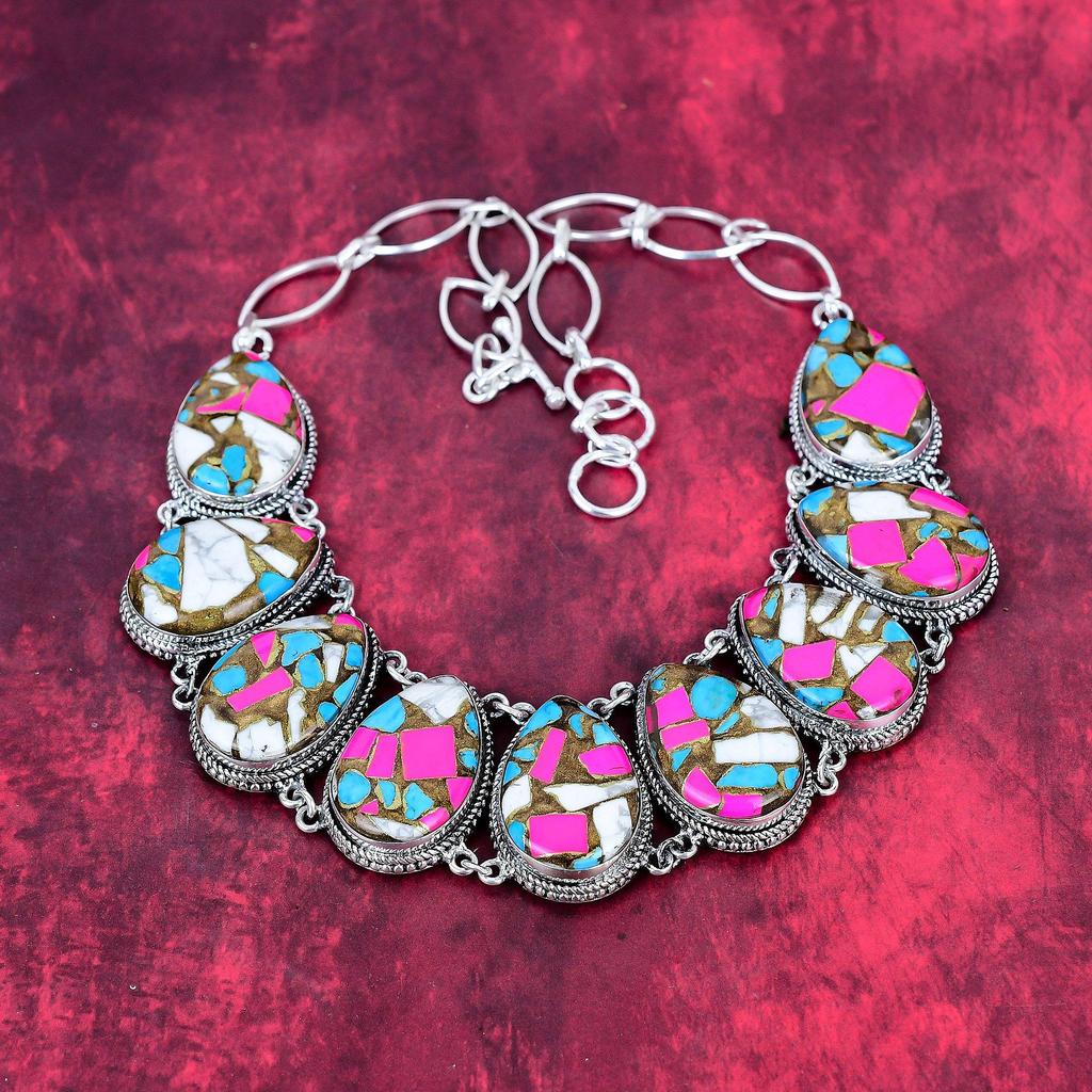 Cotton Candy Turquoise 925 Solid Sterling Silver Necklace Adjustable, Chain Necklace Handmade Gemstone, Gifts For Love Antique Jewelry