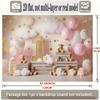2D Pink 1st Birthday Backdrop with Teddy Bears & Stars for Baby Girl Photography Background