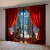 2pcs  Christmas Tree Gift Snow Printed Curtain for Christmas Home Decor - Rod Pocket Window Treatment for Bedroom,Office,Kitchen