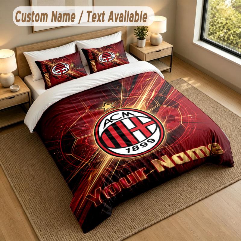 Set Biancheria da Letto 1 Copripiumino 2 Federe Stampa AC Milan Morbido Tessuto per Letto Decorazione Camera da Letto