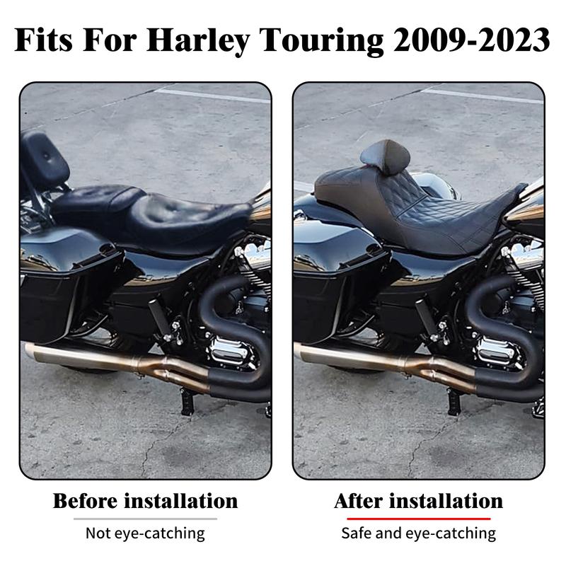 Motorcycle Two-Up Front Rear Driver Passenger Seat With Driver Backrest Cushions For Harley Touring Electra Glide FLTRX 09-2023