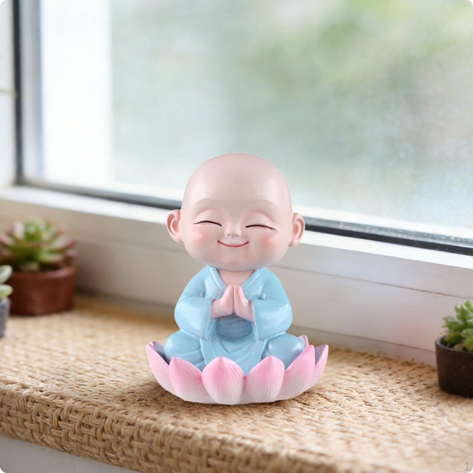 Monk Statue Resin Meditative Craft Figurine Feng Shui Buddhist Decor for Garden, Car,