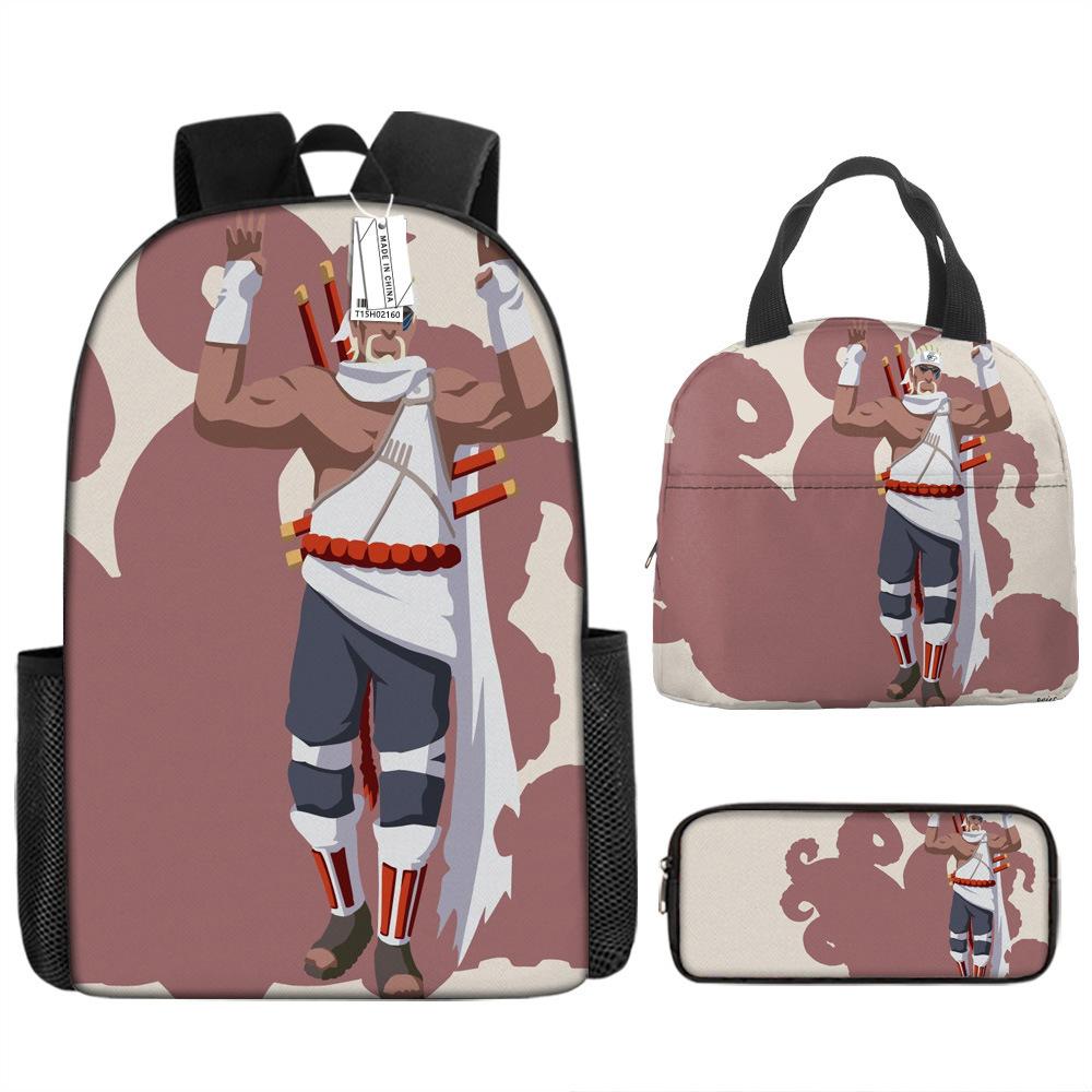 Naruto Shippuden Elementary and Secondary School School Bag Large Capacity Campus Backpack Lunch Bag Pencil Bag Three-piece Set