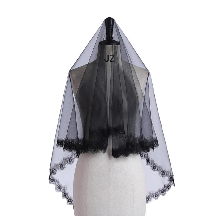 Dark Series Black Mesh Veil for Halloween Masquerade Party Bride Dress Up Wedding Veil for Parties Festival Props