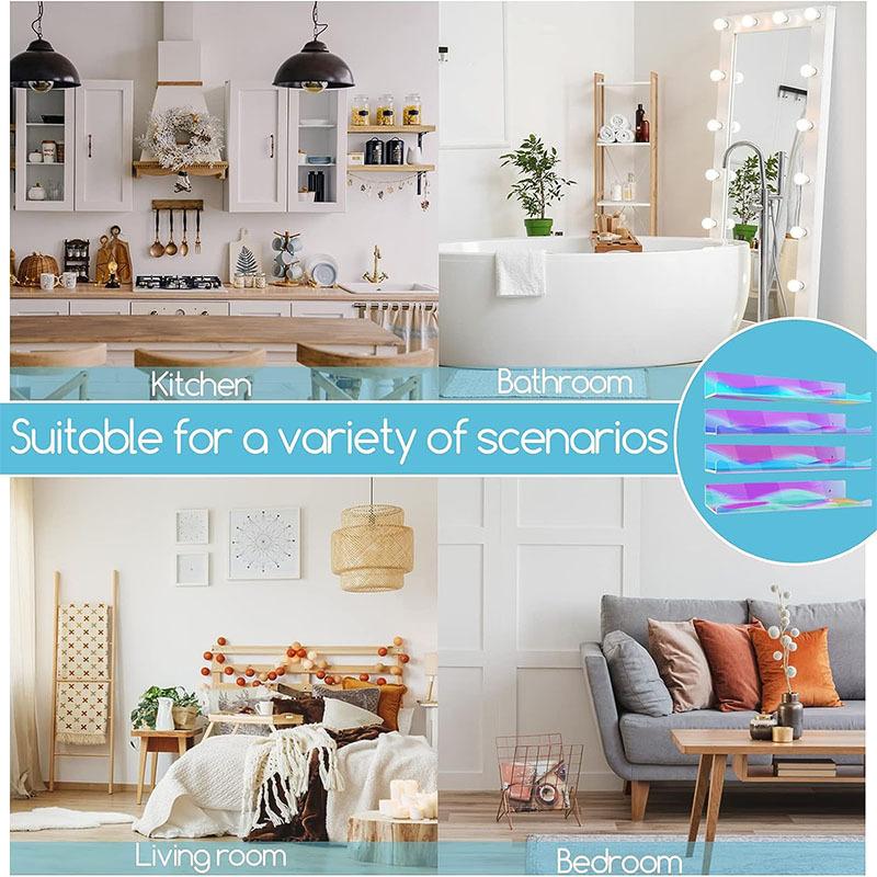 4 Colorful Acrylic Suspension Floating Shelves -  Precise Card Slot - For Perfume, Cosmetics, Books, Handwork Storage