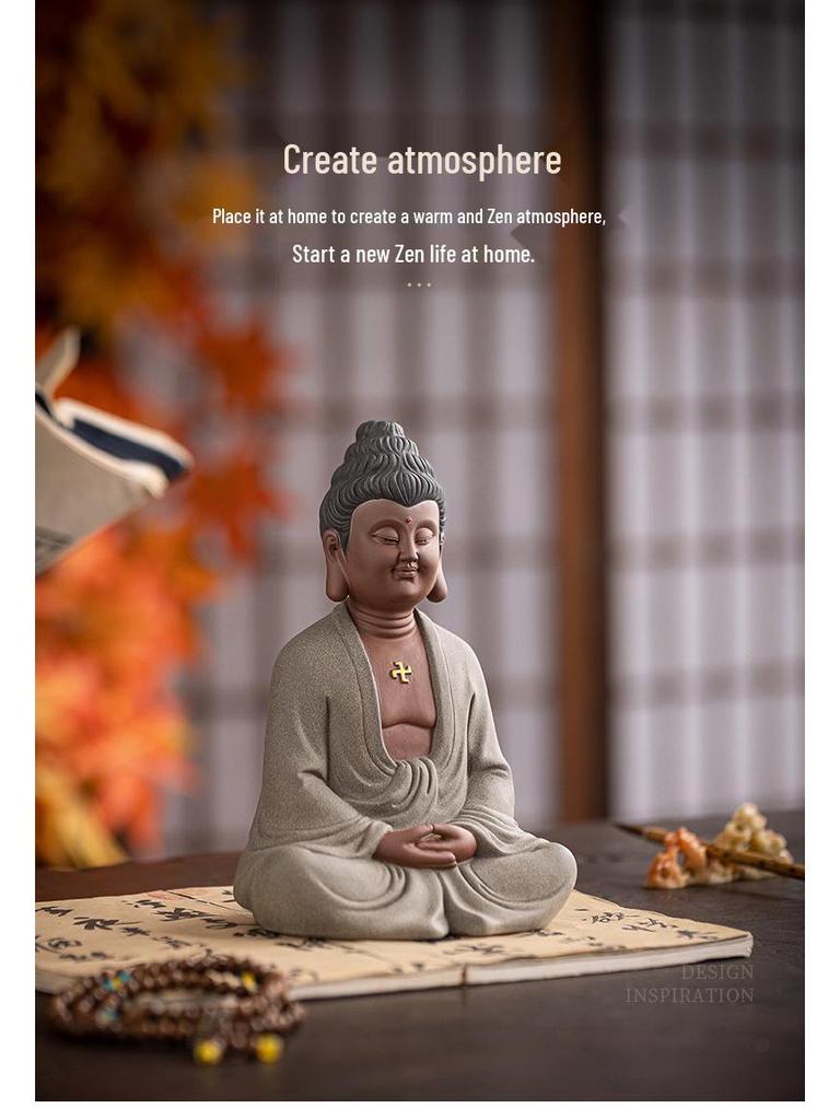 Zen Buddhist Ceramic Statue: Shakyamuni Buddha Desktop Ornament for Home Entrance Decor