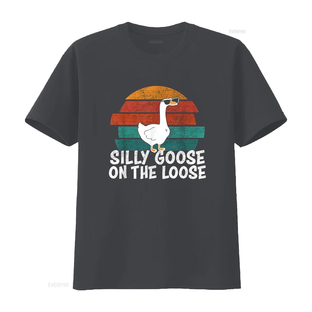 Silly Goose On The Loose T Shirt Vintage Washed Versatile Slightly Top For Everyday Wear Streetwear Graphic Casual Stretched