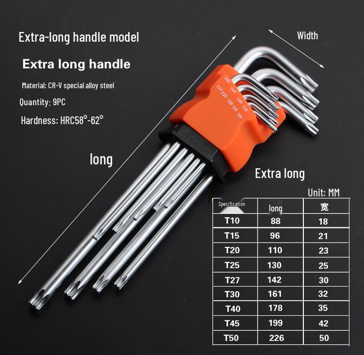 9-Piece Star Torx Wrench Set (T10-T50) with Plum Blossom Design