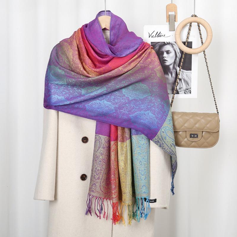 Hot-selling popular colored cashew fringed shawl women's gradual change embroidered scarf