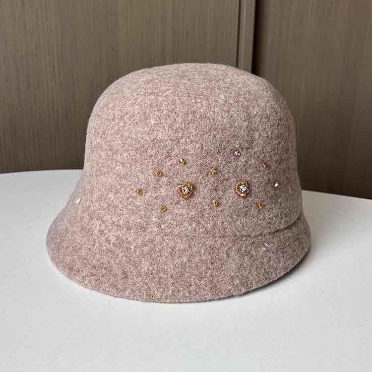 Xiaoxiangfeng Elegant Woolen Top Hat Autumn And Winter Warm Knitted Basin Hat Women'S Fashion Rhinestone Decorative Fisherman Hat