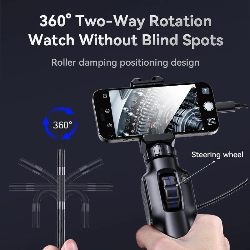 1080P HD Car Inspection Industrial Endoscope Type-C 360° Bi-directional Rotating Joint IP64 Waterproof Camera with 8 LEDs IOS Android Universal