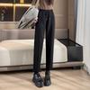 Woolen High-Waist Fleece-Lined Slimming Cigarette Pants, Autumn/Winter, Elastic Waist, Cropped Loose Fit
