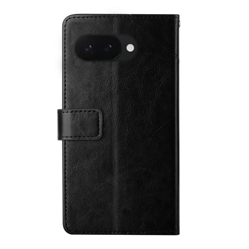 For Google Pixel 9a Case with Wrist Strap Y Shaped Lines Imprint Leather Phone Cover