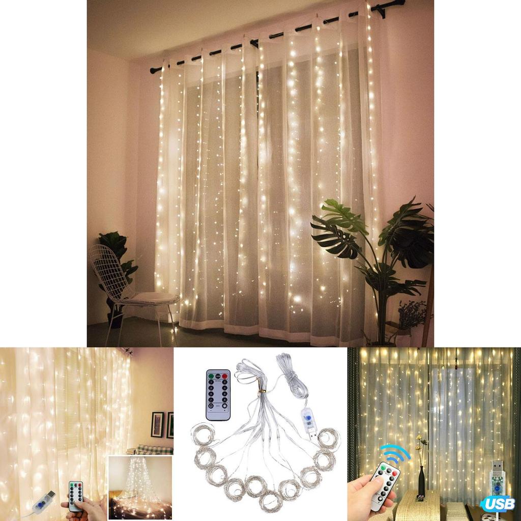 Magical 300 Led Curtain Fairy Hanging String Lights With 8 Glorious Lighting Modes