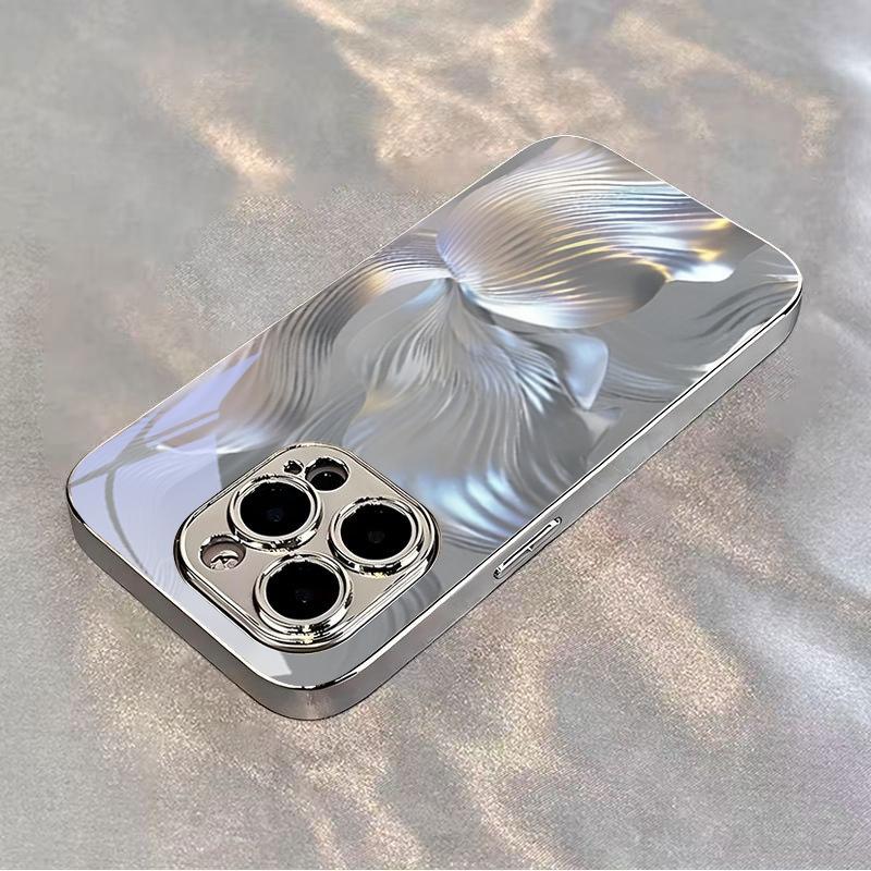 Metal Petal Electroplated Silver Phone Case For iPhone 18 17Air 17 16 15 14 13 12 11 Pro Max Plus 16E XR 7 8 X Glass Back Cover