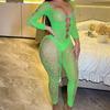 Sexy Lingerie Fruit Green Long-sleeved Backless Mesh Sexy Hollow One-piece Pajamas Tights