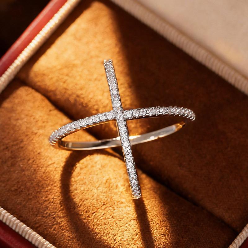 925 Sterling Silver Simple Cross Design Ring for Women Stylish Daily Party Accessories with Shiny CZ Low-Key Lady Finger Jewelry