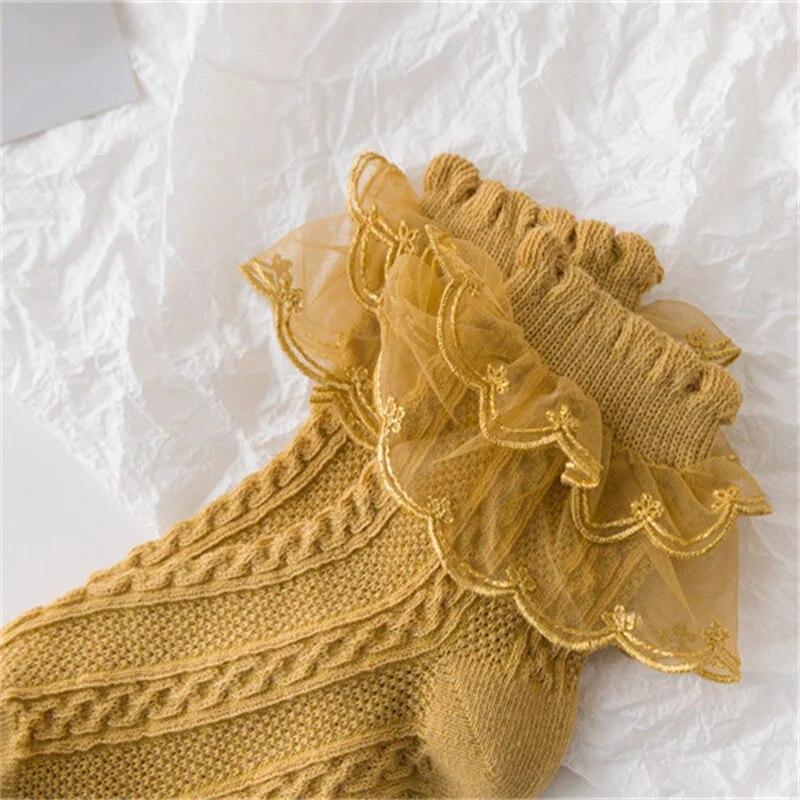 Kids Socks For Girls Sweet Lace Baby Cotton Princess Children's Girls Socks Fashion Ruffled Teenagers Pure Colour Sock 1-15Years