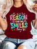 Becoming A Reason For Someone To Smile Womens Fashion Printed Tshirt Creative Vacation Daily Versatile Fashion Retro Top