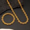 European Style 18K Gold Titanium Steel Square Link Necklace & Bracelet Set
