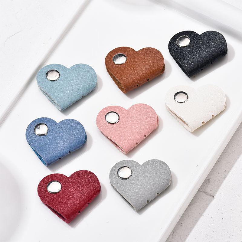 5/10Pcs Heart-Shaped Faux Leather Headphone Cable Winder, Data Cable Organizer, Cable Management Clip, Heart-Shaped Cable Winder